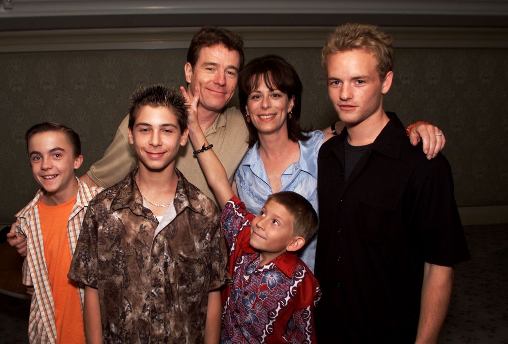 Bryan Cranston, Jane Kaczmarek, Christopher Kennedy Masterson, Erik Per Sullivan, Justin Berfield and Frankie Muniz get together at the FOX 2000 summer press tour in Pasadena, CA on friday, July 21, 2000