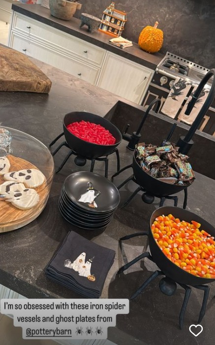 Kris Jenner's Instagram Story showing her Halloween dishes on her kitchen counter