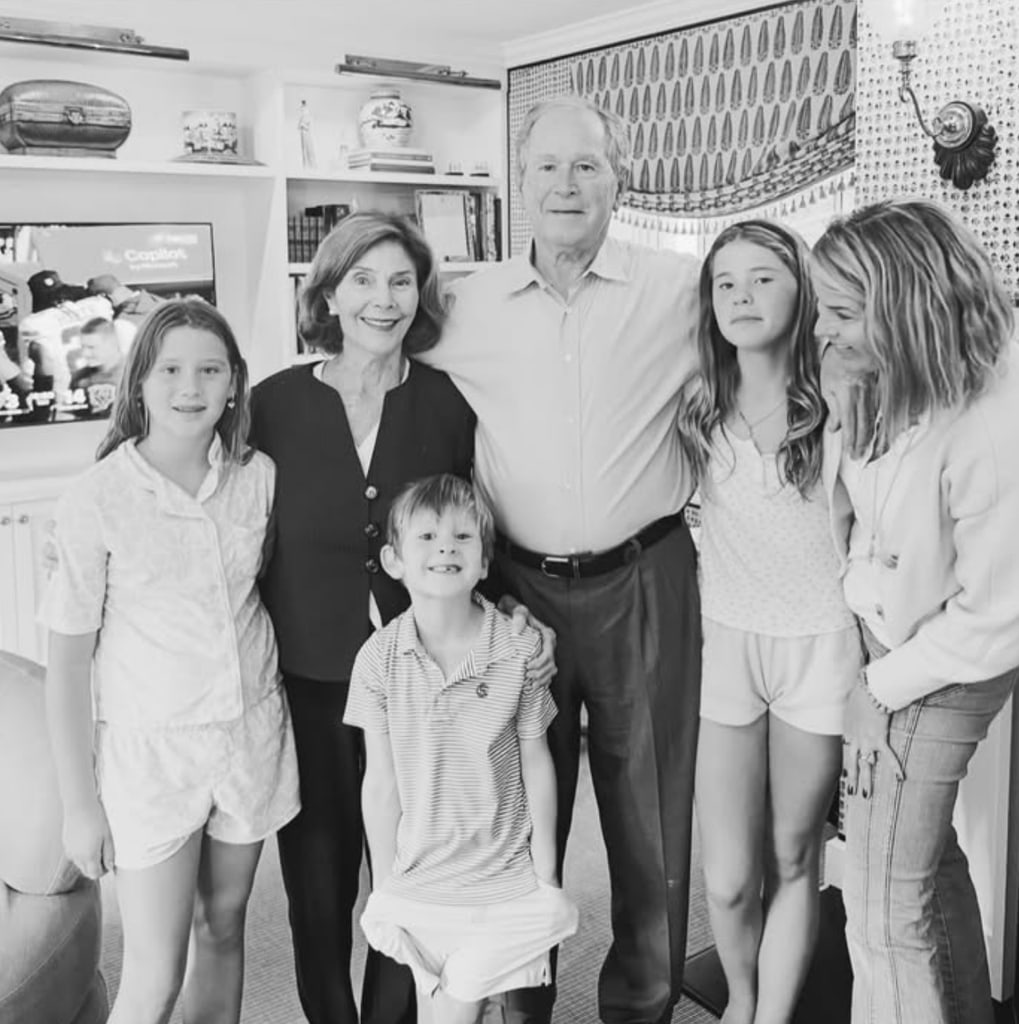 Photo shared by Jenna Bush Hager featuring her parents Laura and George W. Bush, and her kids Mila, Poppy and Hal