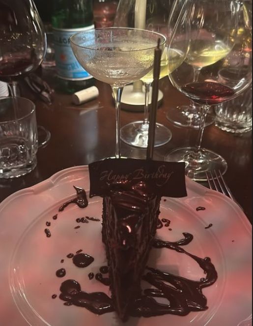 A slice of a chocolate cake