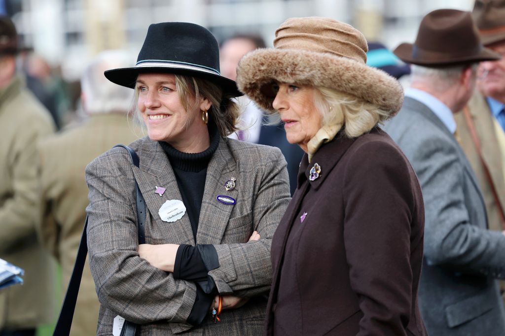 Laura Lopes and Queen Camilla attend 'Style Wednesday' on the second day of The Cheltenham Festival