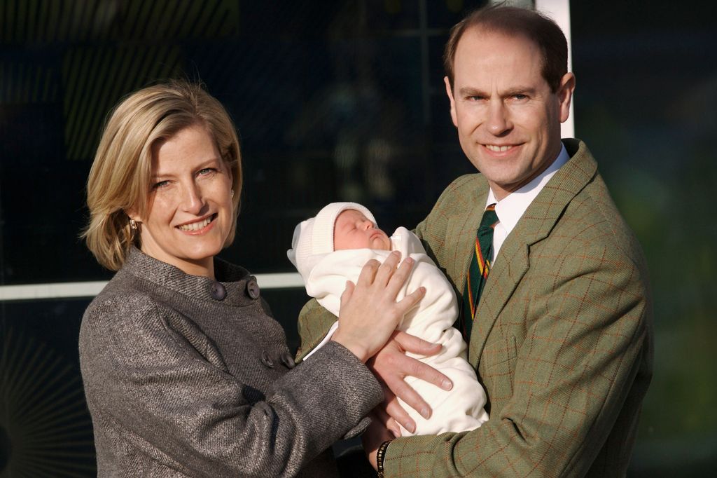 Prince Edward and Sophie Wessex holding a baby James, Viscount Severn