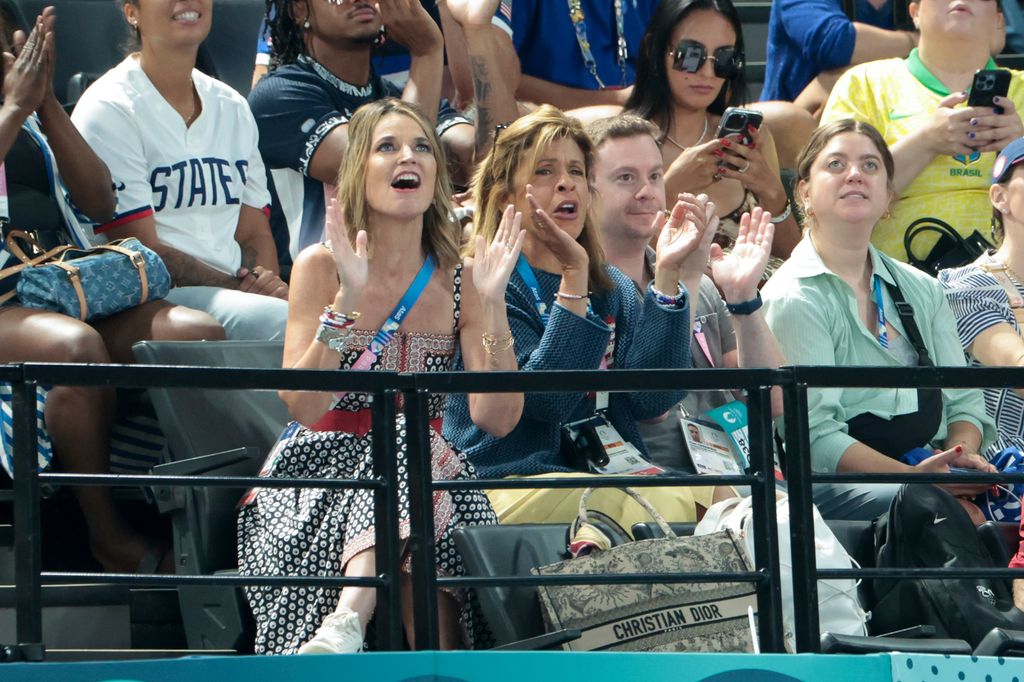 Savannah Guthrie and Hoda Kotb attend the Artistic Gymnastics Women's Team Final during day four of the Paris 2024 Olympic Games at the Paris Arena on July 30, 2024 in Paris, France.