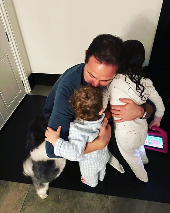 Frank Lampard hugging his two youngest children, Patricia and Freddie