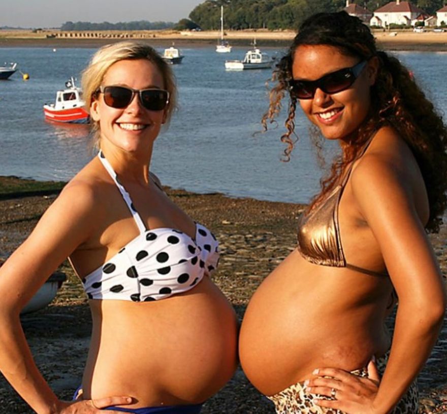 Cherry Healey and another pregnant woman wearing bikinis