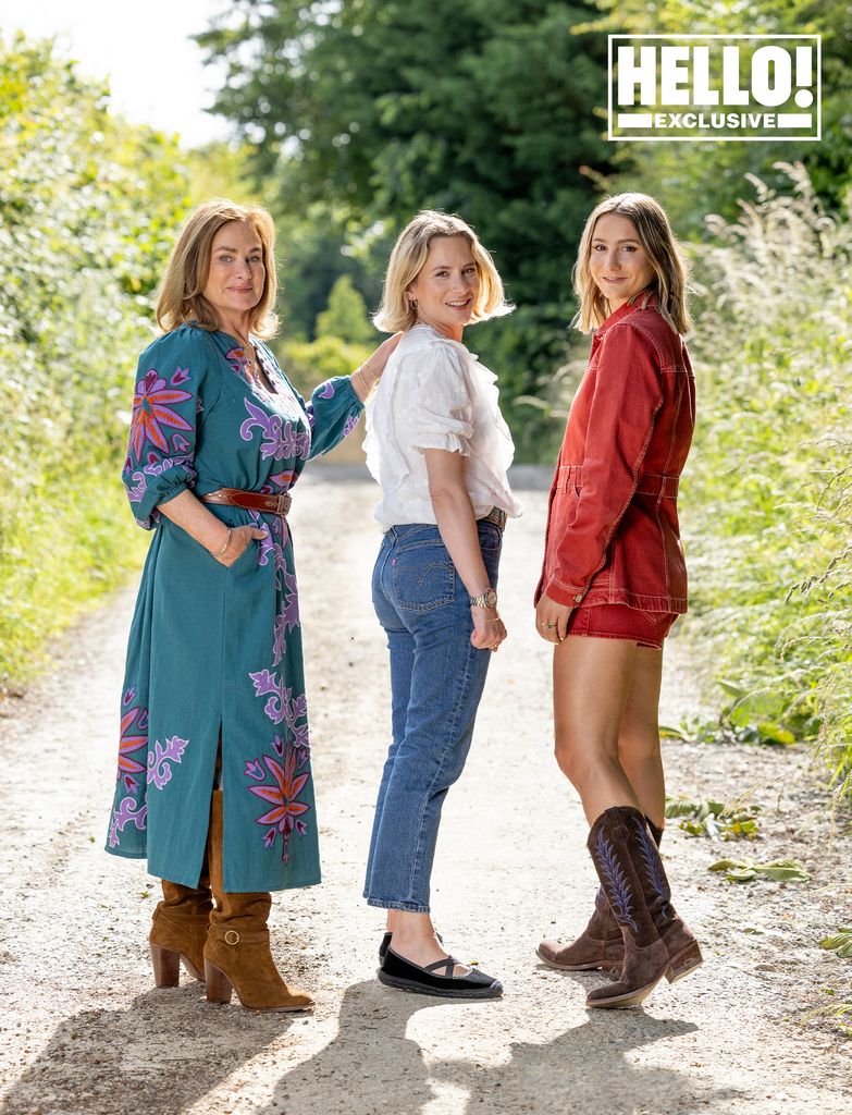 Penelope Chilvers posing at Cotswolds home with daughters Africa and Gemma