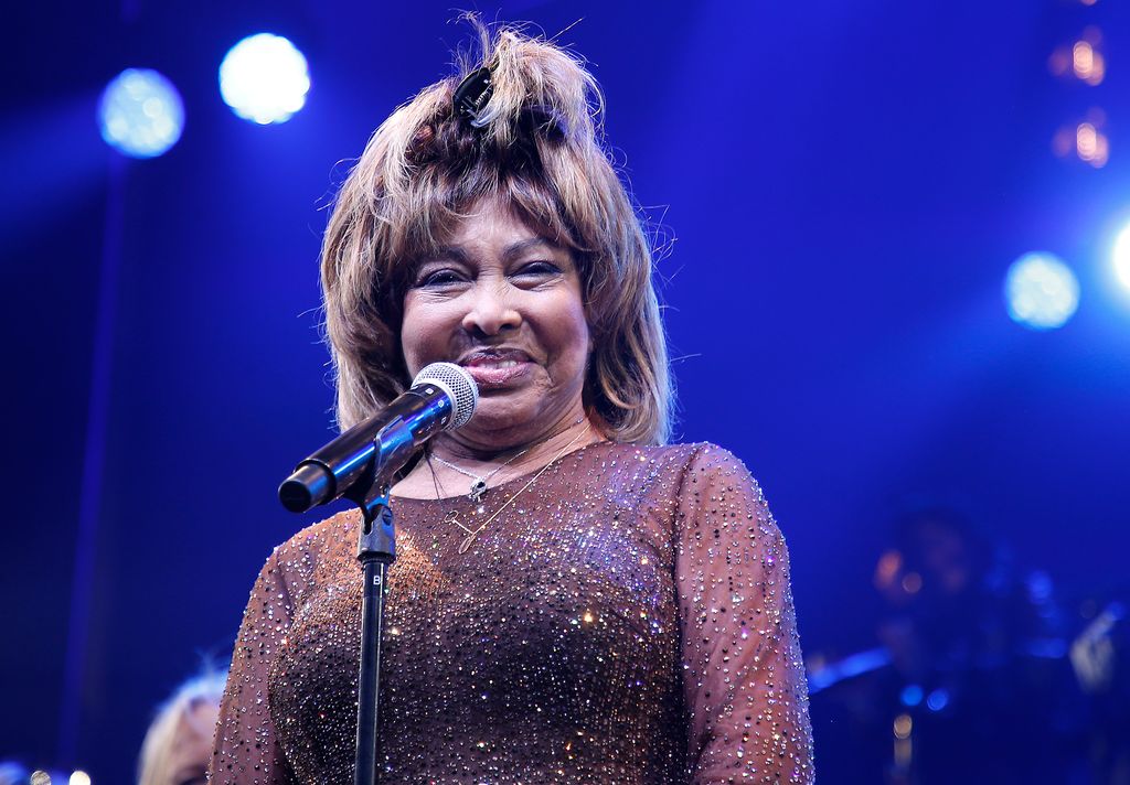 Tina Turner speaks during the "Tina - The Tina Turner Musical" opening night at Lunt-Fontanne Theatre in New York City