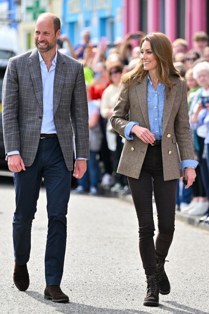 Prince William, Prince of Wales, known as the Duke of Rothesay when in Scotland and Catherine, Princess of Wales, known as the Duchess of Rothesay when in Scotland arrive for a visit to Aros Hall, a local community hub on April 29, 2025 in Tobermory, Scotland. The Prince and Princess of Wales are on a two-day visit to the Isles of Mull and Iona on the 29th and 30th of April to engage with rural island communities. During their time on the islands, they will connect with local residents, highlighting the value of social bonds and underscoring the importance of safeguarding and advocating for the natural environment. (Photo by Samir Hussein/WireImage)
