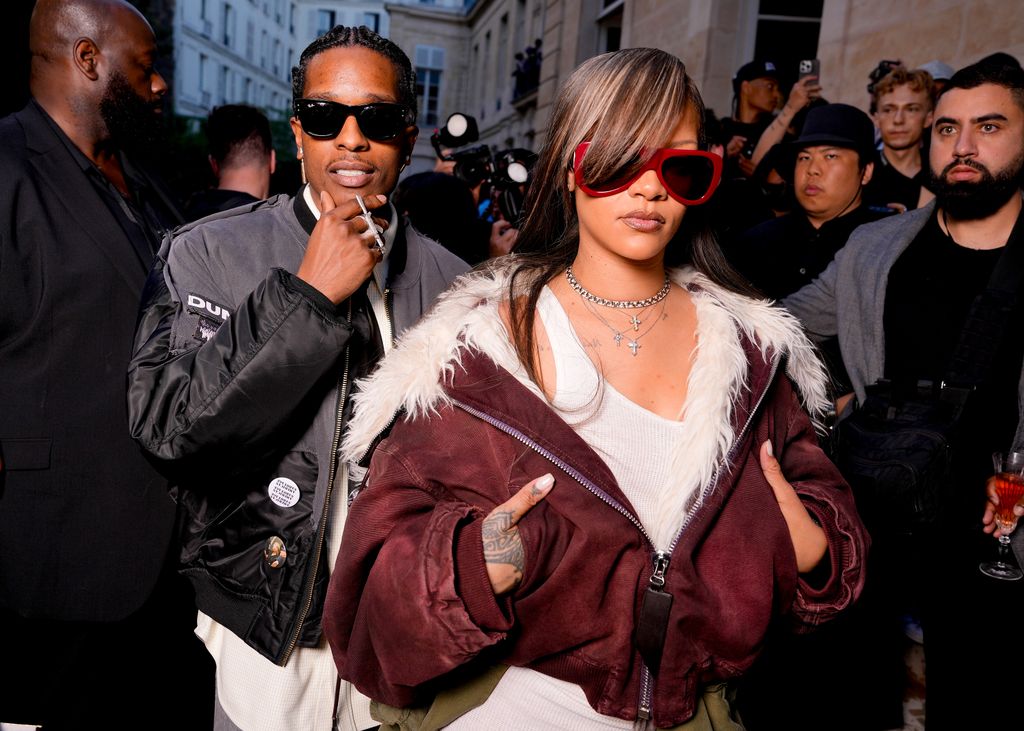 A$AP Rocky and Rihanna at the AWGE fashion show during Paris Fashion Week Menswear Spring/Summer 2025 held at HÃ´tel de Maisons on June 21, 2024 in Paris, France.