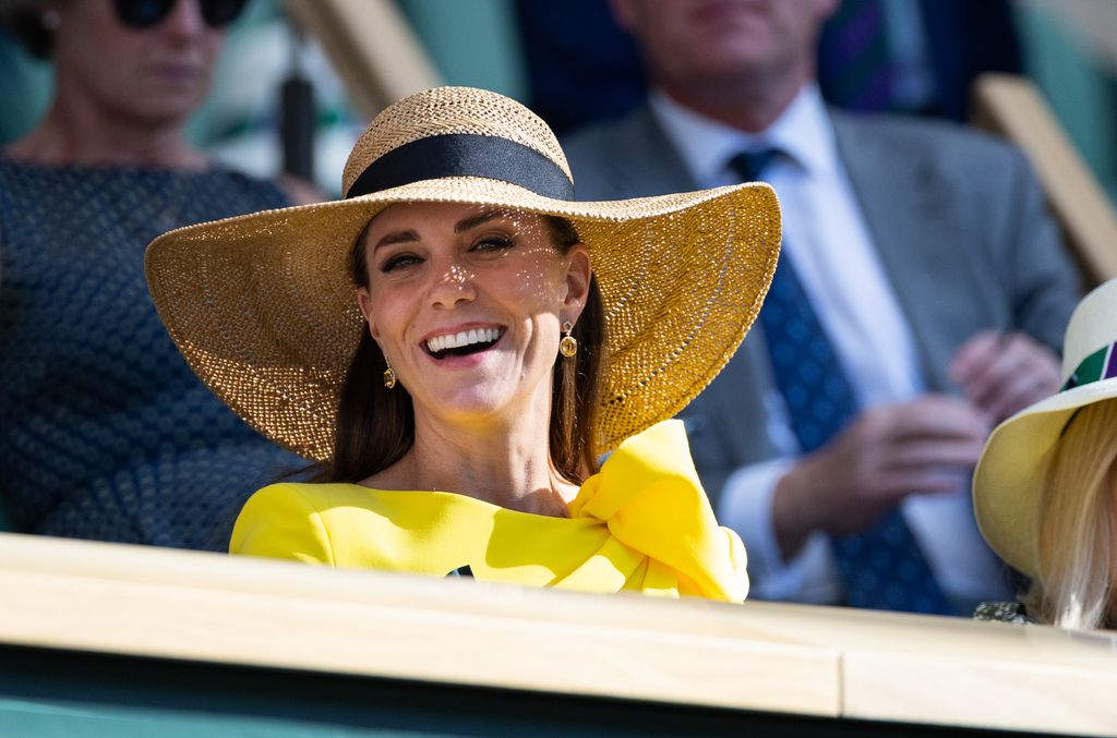 princess kate wearing an lk bennett floppy straw hat at wimbledon
