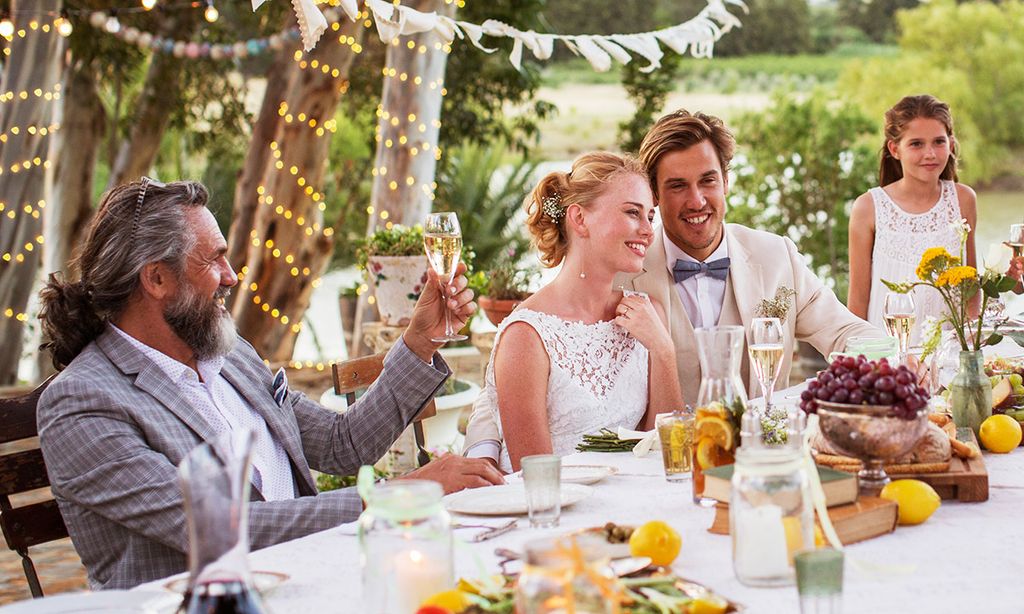 A bride and groom at their wedding reception