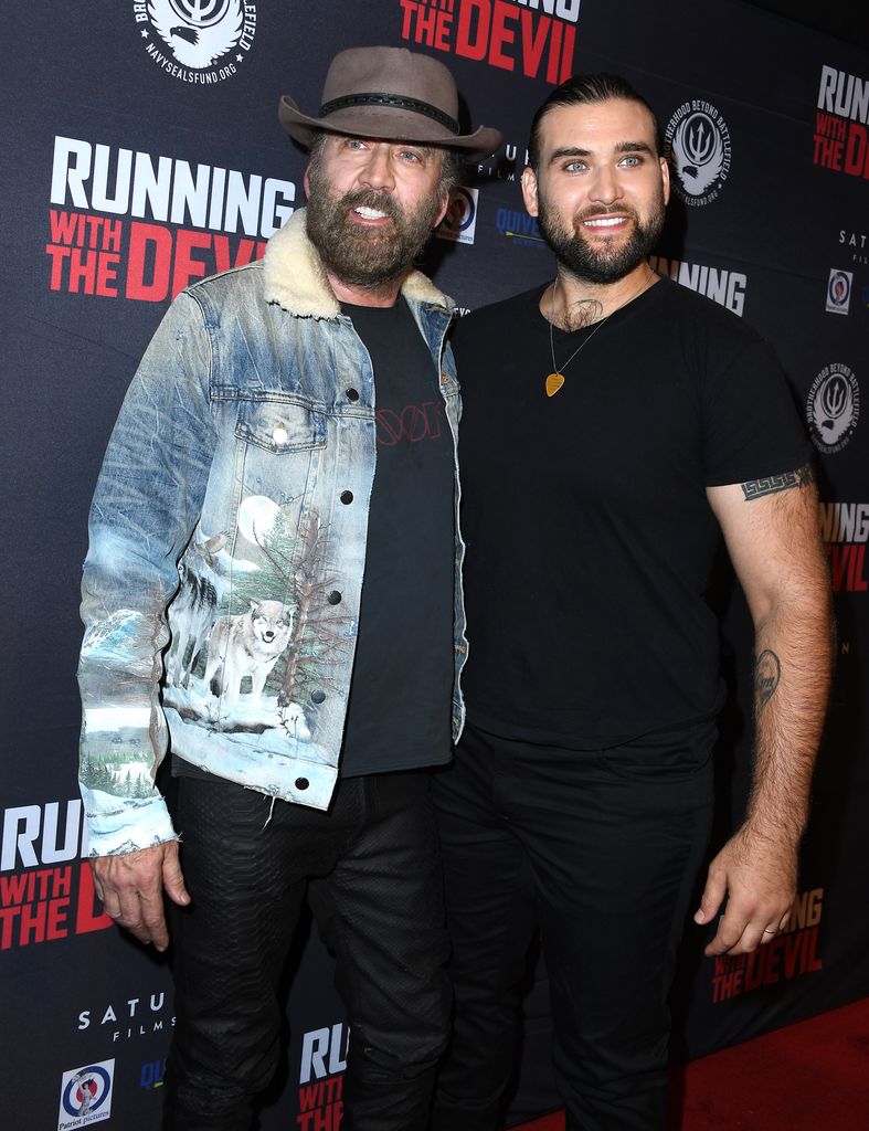 BEVERLY HILLS, CALIFORNIA - SEPTEMBER 16: Nicolas Cage and son Weston Coppola Cage arrives at the Premiere Of Quiver Distribution's "Running With The Devil" at Writers Guild Theater on September 16, 2019 in Beverly Hills, California. (Photo by Steve Granitz/WireImage)