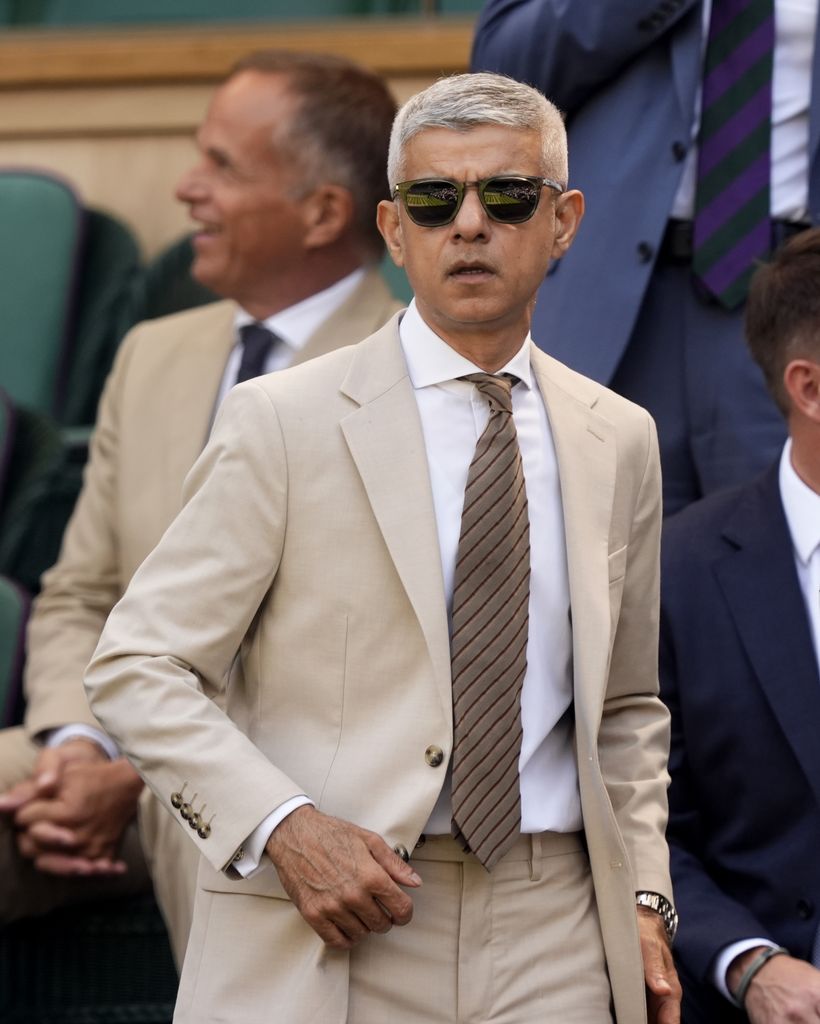 Sadiq Khan in the Royal Box in beige suit