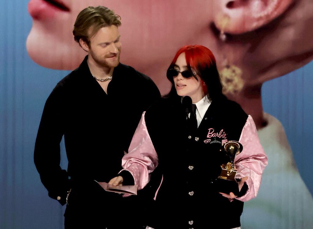 FINNEAS and Billie Eilish accept the Song Of The Year award for "What Was I Made For?" onstage during the 66th GRAMMY Awards at Crypto.com Arena on February 04, 2024 in Los Angeles, California.