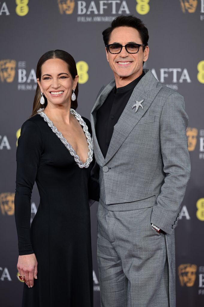 Susan Downey and Robert Downey Jr. attend the 2024 EE BAFTA Film Awards at The Royal Festival Hall on February 18, 2024 in London, England