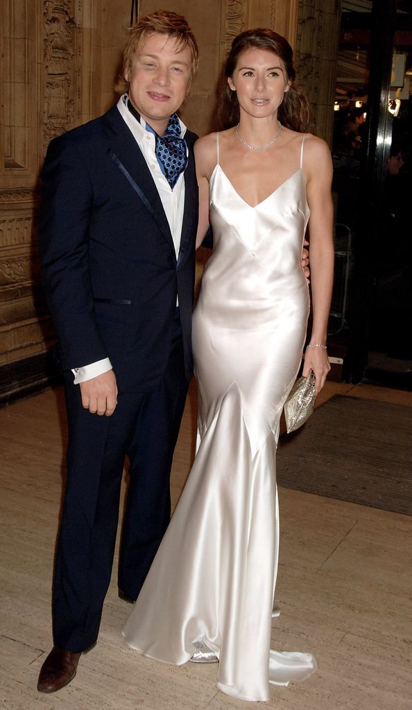 Jamie Oliver in a blue suit and his wife Jools in a white silk dress at the National Television Awards 2005