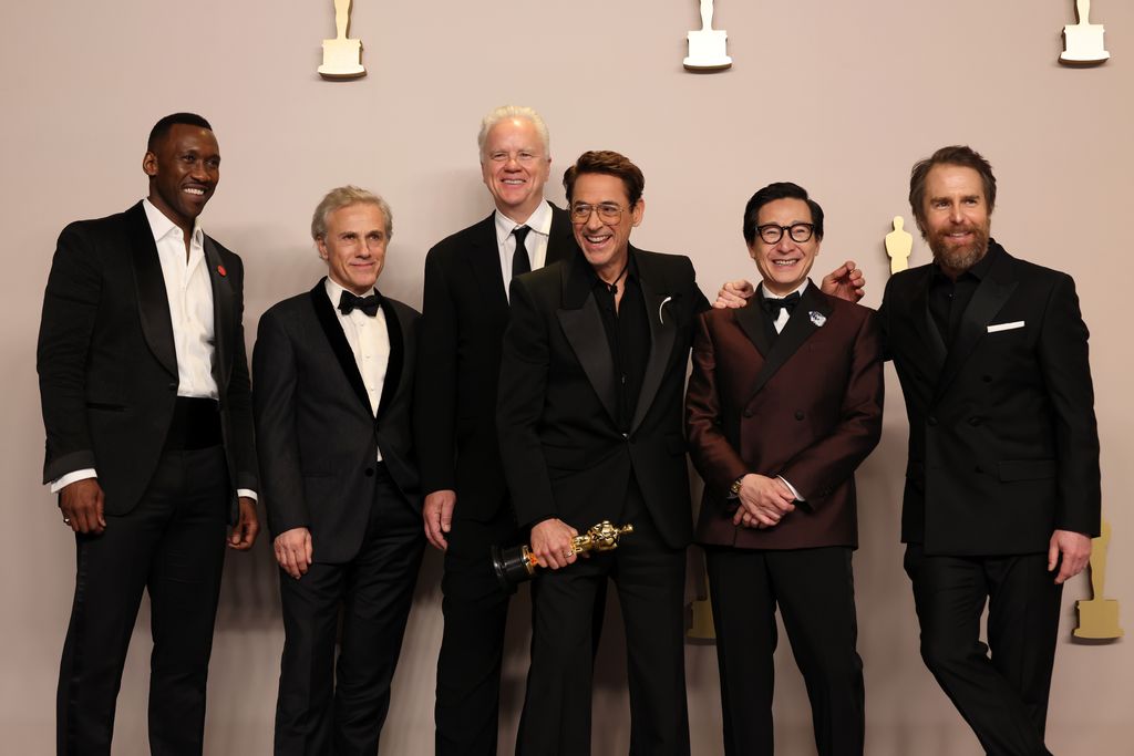 Mahershala Ali, Christoph Waltz, Tim Robbins, Robert Downey Jr., winner of the Best Actor in a Supporting Role award for âOppenheimerâ, Ke Huy Quan, and Sam Rockwell pose in the press room during the 96th Annual Academy Awards at Ovation Hollywood on March 10, 2024 in Hollywood, California.