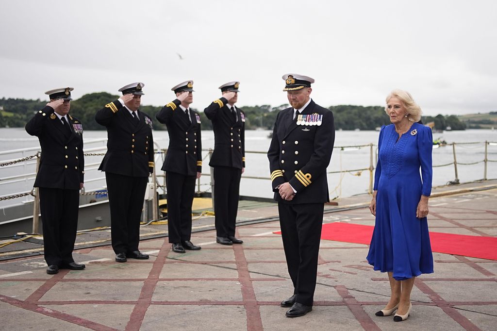 Queen Camilla inspecting guard of honour onboard HMS Astute