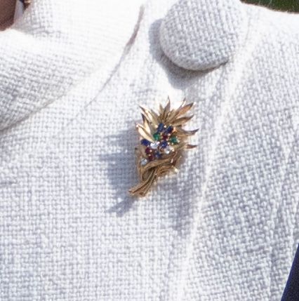 Princess Anne wears a striking gold palm brooch with diamonds, rubies and sapphires