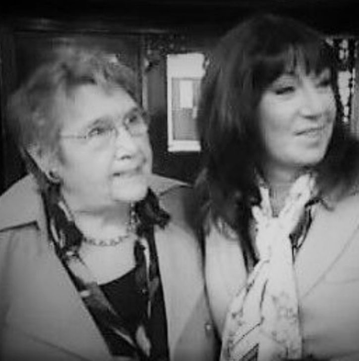 Black-and-white photograph of Jane McDonald with her mother