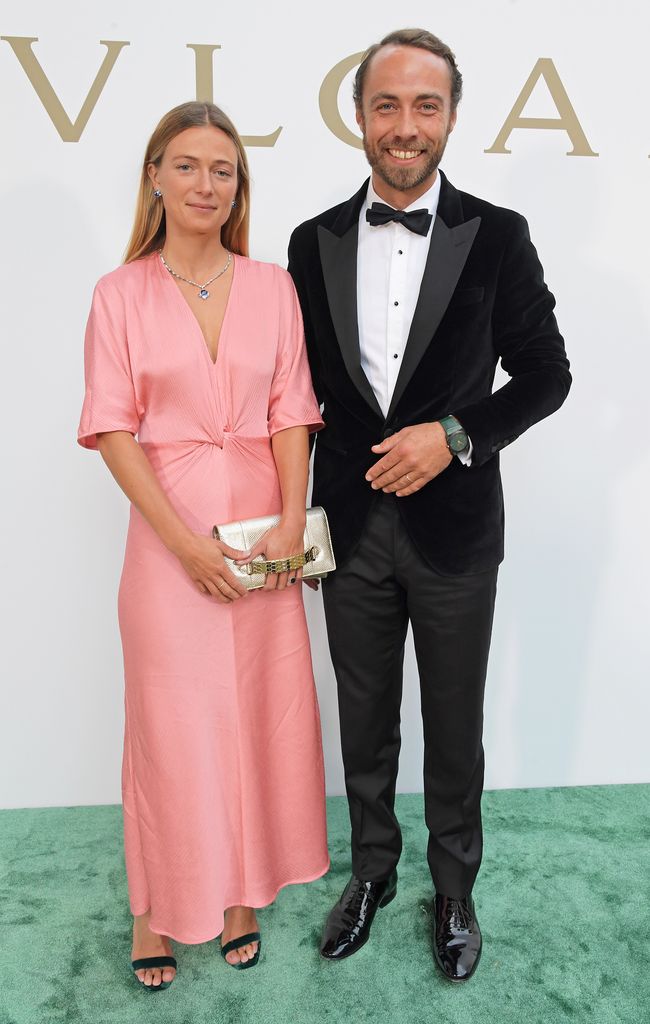 Alizee Thevenet and James Middleton attend the Bulgari gala dinner to celebrate the Queen's Platinum Jubilee and unveil the 'Jubilee Emerald Garden' high jewellery set at Westminster Abbey on July 1, 2022 in London, England