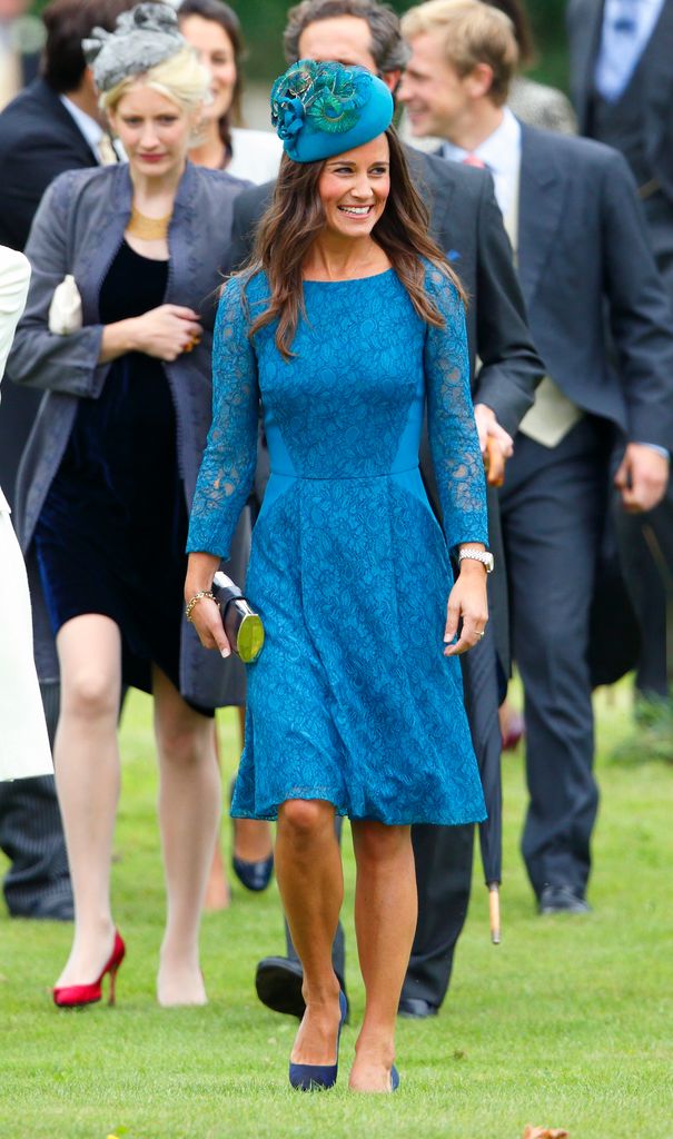 Pippa Middleton in blue lace dress and hat