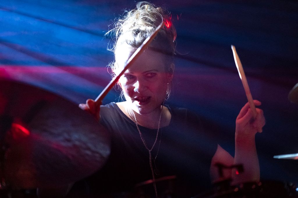 Martin Miller Session Band performed at the Montreux Guitar Show MIGS in Switzerland on 5 May 2023 with Nico Schliemann (gtr voc) Marius Leicht (key) Ben Jud (bass) and Anika Nilles (drms) a former member of the late Jeff Beck band. Experienced German rock guitarist Martin Miller who has developed his own rock guitar method has made a name for himself with his Session Band which has racked up millions of views on Utube with covers of pop rock and funk classics. 
(C) Anika Nilles (drms)