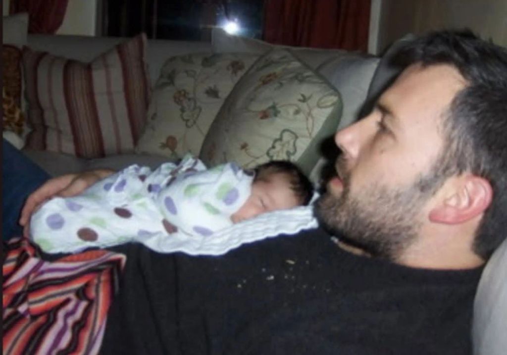 Photo shared by Jennifer Garner of Ben Affleck with one of their three children on Instagram