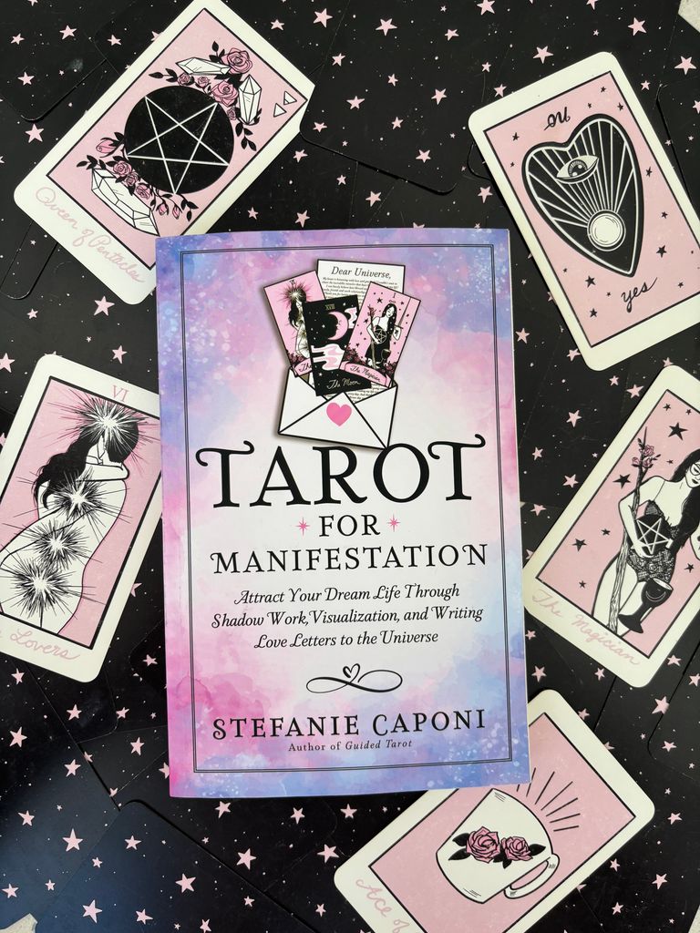 Tarot For Manifestation book jacket surrounded by tarot cards 