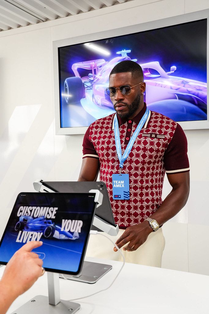 Martins Imhangbe taking part in an experience at the F1 Fan Zone