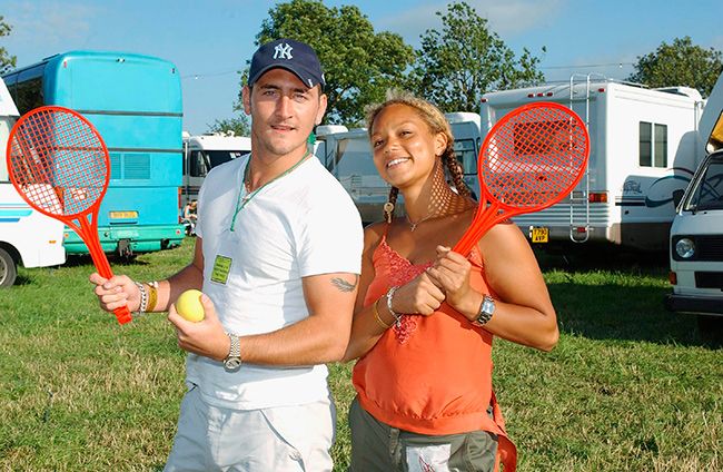 Will Mellor and Angela Griffin hold tennis rackets side by side