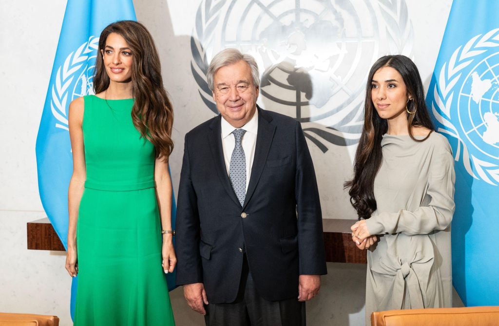  Secretary-General Antonio Guterres meeting with Amal Clooney and Nadia Murad at UN Headquarters in New York 