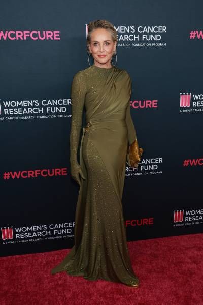Sharon Stone in a green dress at the The Womens Cancer Research Funds An Unforgettable Evening Benefit Gala