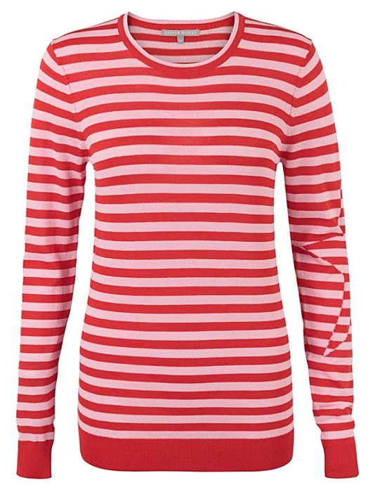 red and pin striped top