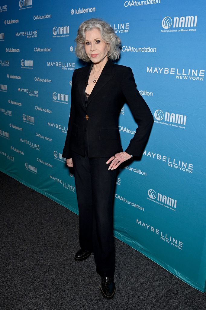 jane fonda black suit red carpet