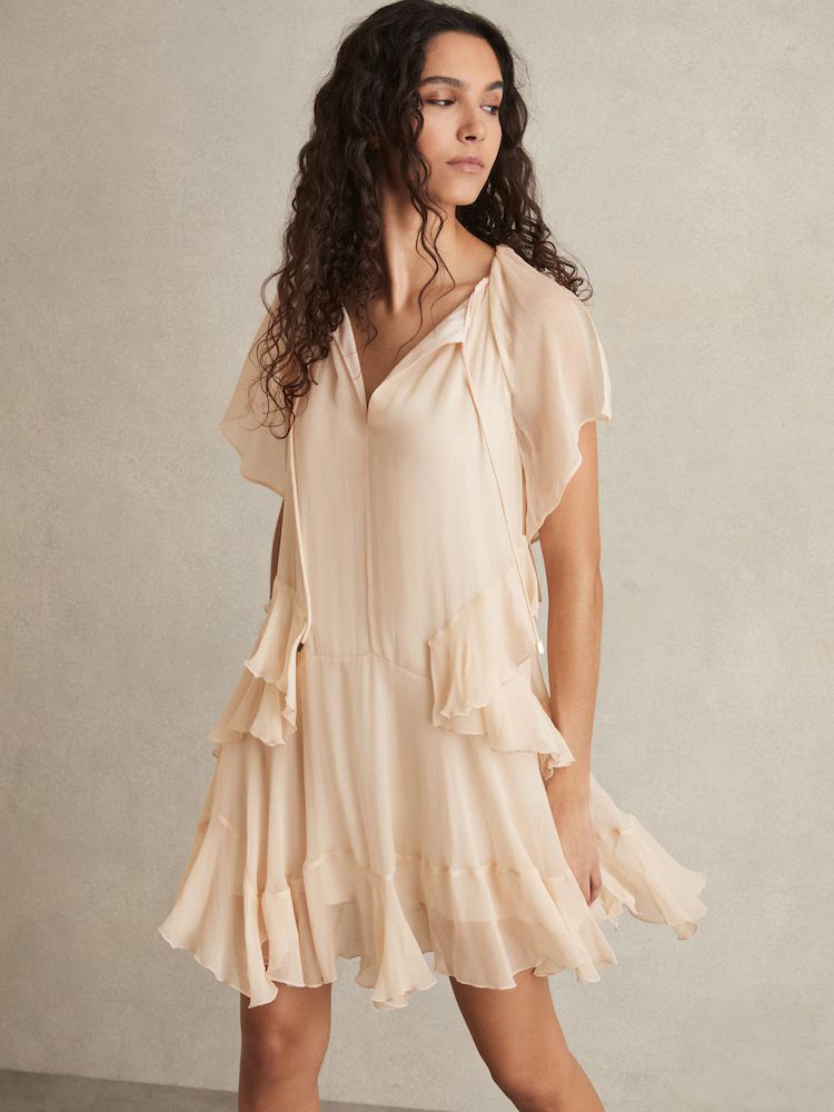 reiss ruffle pink dress