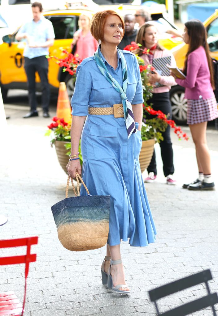 Cynthia Nixon is seen on the set of "And Just Like That" on June 10, 2024 in New York City