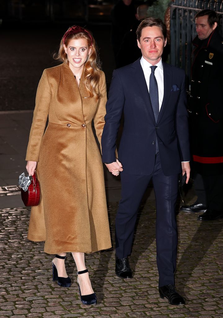 Princess Beatrice of York and Edoardo Mapelli Mozzi attends the "Together at Christmas" community carol service on December 08, 2021 in London, England.