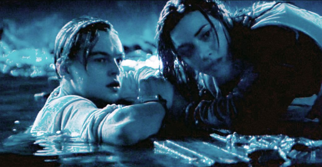 The movie Titanic written and directed by James Cameron starre Leonardo DiCaprio as Jack and Kate Winslet as Rose 