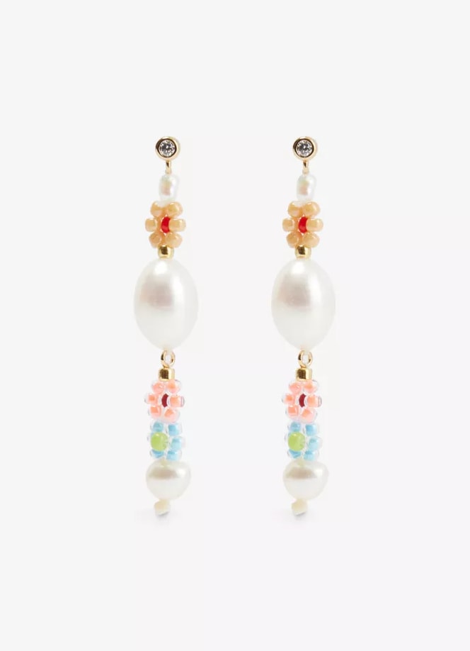 Mexi Flower 18ct yellow gold-plated brass, glass & freshwater pearl earrings