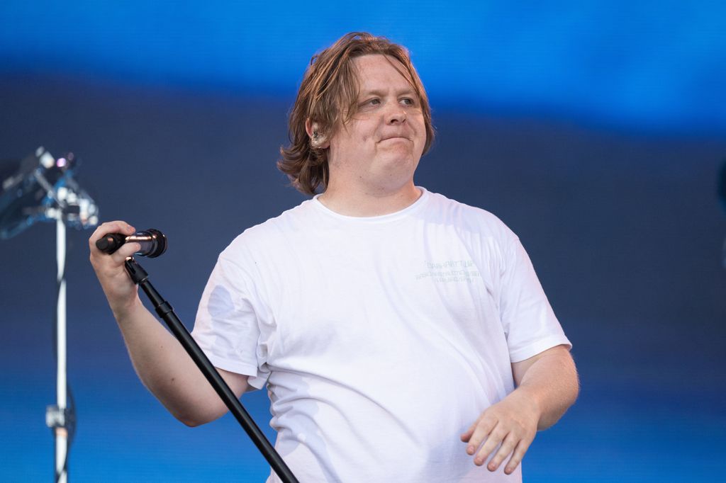 Lewis Capaldi performs on the Pyramid Stage on the fourth day of the 2023 Glastonbury Festival.