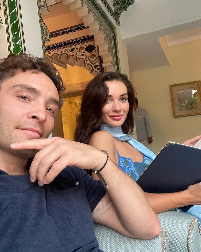 Ed Westwick and girlfriend Amy Jackson hotel room selfie