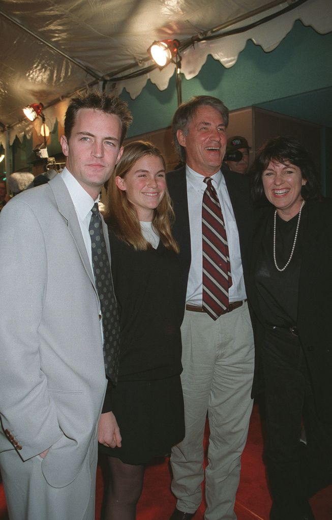 Matthew Perry and his family (sister Maria, dad, John Bennett and stepmom Debbie Perry) at premiere of Fools Rush In Los Angeles, 1997