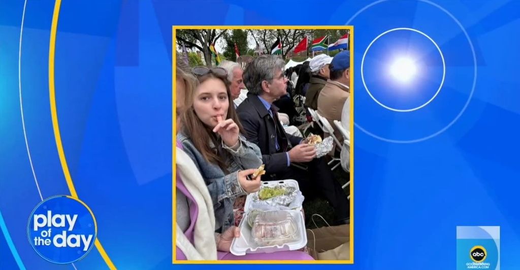 george stephanopoulos and daughter harper eating burritos at brown graduation