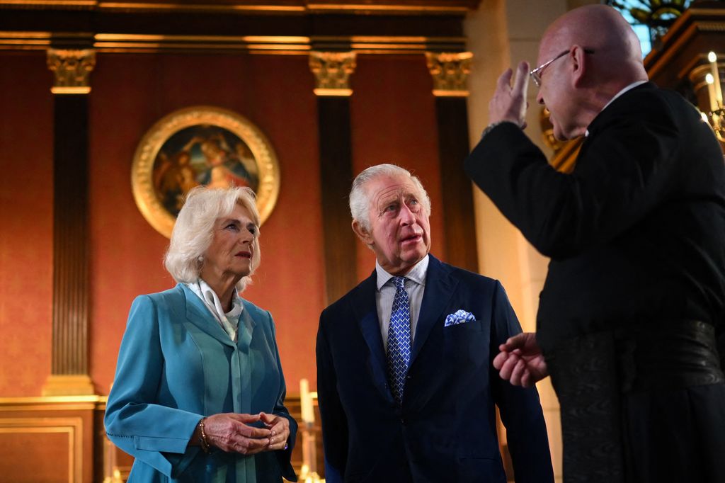 The King and Queen speak to the vicar at the Actors' Church