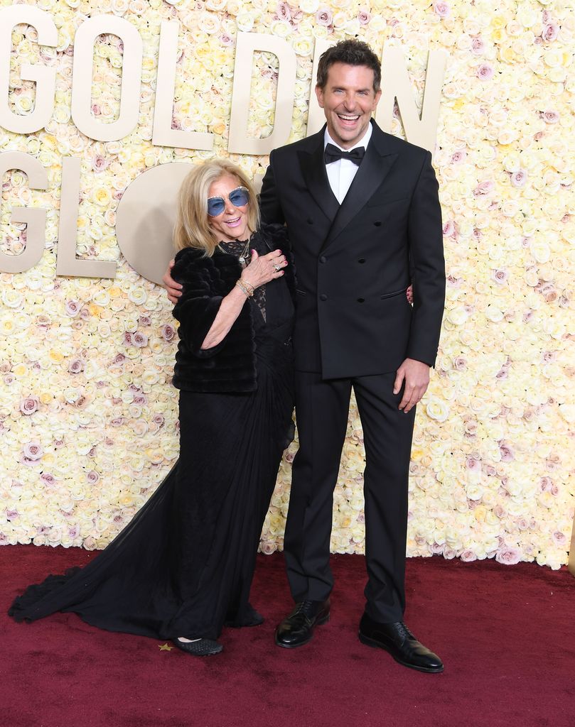 Gloria Campano and Bradley Cooper attend the 81st Annual Golden Globe Awards at The Beverly Hilton on January 7, 2024 in Beverly Hills, California.