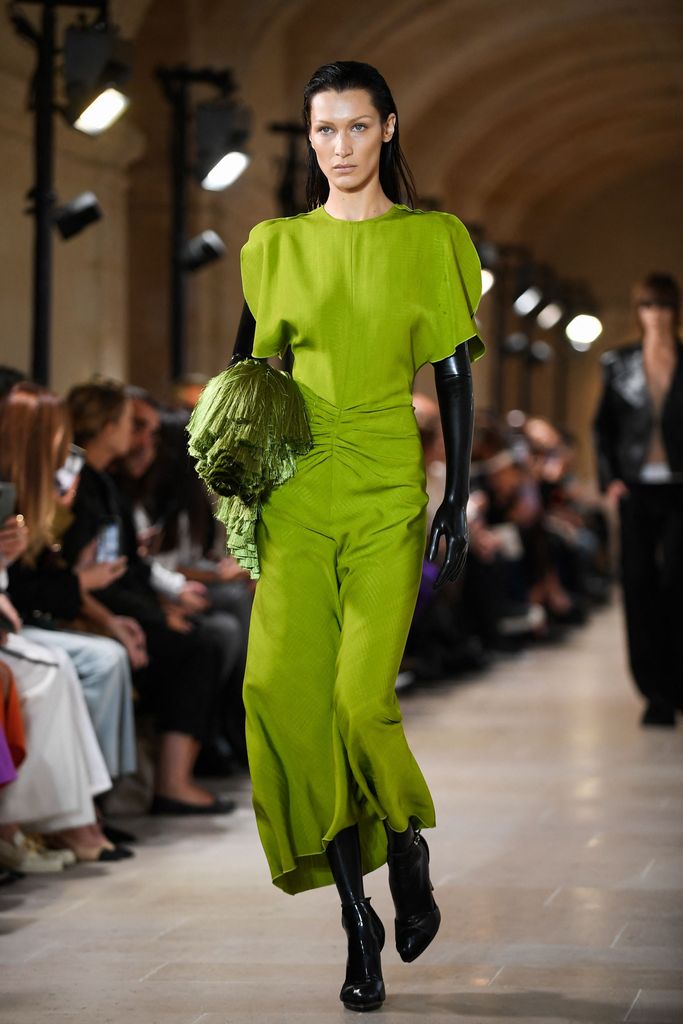 Bella Hadid modelling at the Victoria Beckham Spring-Summer 2023 fashion show during the Paris Womenswear Fashion Week, in Paris, on September 30, 2022