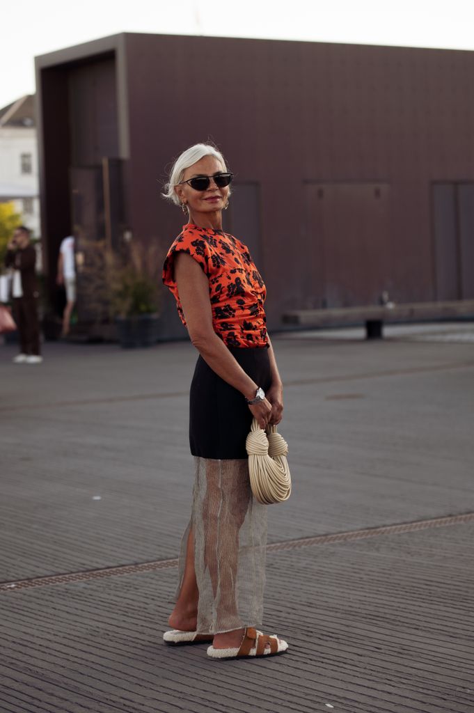 Fashion influencer Grece Ghanem, 60, wearing a transparent skirt