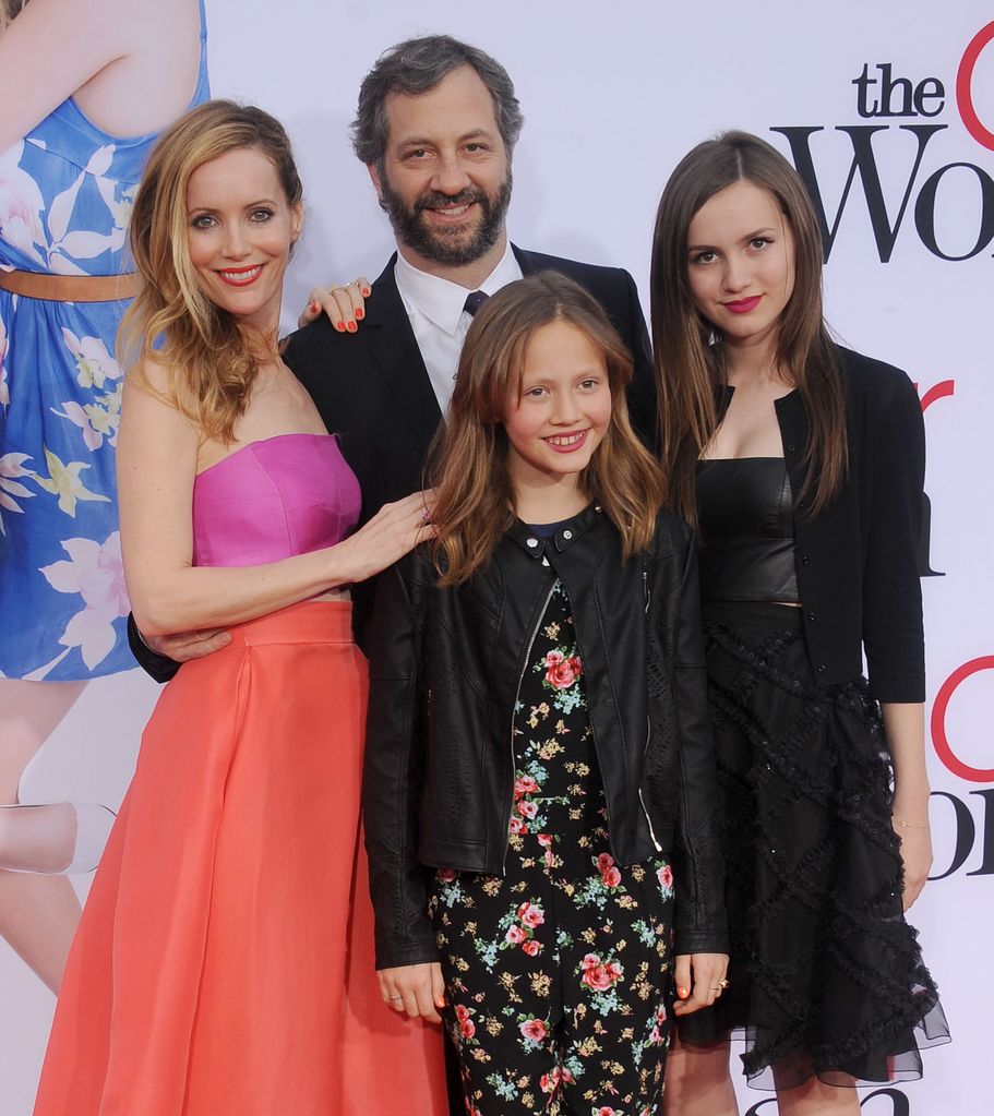 Leslie Mann, Judd Apatow, Iris Apatow and Maude Apatow arrive at the Los Angeles premiere of 