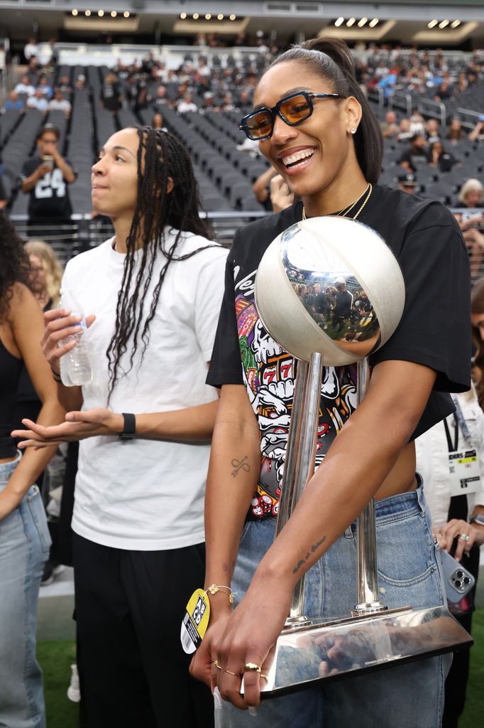 A'ja Wilson celebrating her third championship